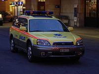 A Subaru Outback used as SMU-car outside of Lausanne, Switzerland.