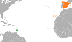 Карта с указанием местоположения Сент-Висента и Гренадин и Испании