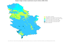 Koppen climate classification map of Serbia including Kosovo SerbiaKoppenClimate.svg