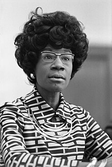Shirley Chisholm was the first major-party African American candidate to run nationwide primary campaigns. Shirley Chisholm.jpg