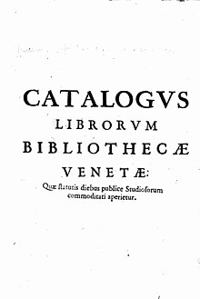 The catalog of the Library of the Republic of Venice, published in 1624. Sozomeno, Giovanni - Catalogus librorum Bibliothecae Venetae, 1624 - BEIC 13864391.jpg
