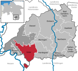 Läget för staden Uslar i Landkreis Northeim