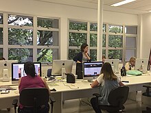 University of Sao Paulo librarians, in Sao Paulo, Brazil Wikipedian Librarians with IME-USP, NeuroMat 2019 10.jpg