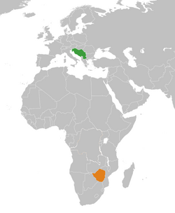 Map indicating locations of Yugoslavia and Zimbabwe