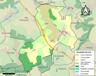 Carte en couleurs présentant l'occupation des sols.