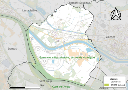 Carte de la ZNIEFF de type 2 sur la commune.