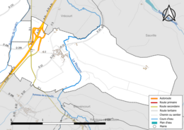 Carte en couleur présentant le réseau hydrographique de la commune