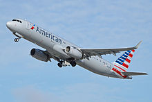 An A321-231 displaying American Airlines registration N102NN on the rear fuselage Airbus A321-231(w) 'N102NN' American Airlines (14317556496).jpg