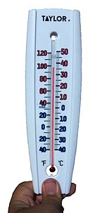 An alcohol thermometer. Alcohol-In-Glass Taylor Thermometer.jpg