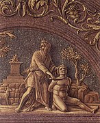 Andrea Mantegna, 1461 (detalle del Trittico degli Uffizi o "Tríptico de los Uffizi -Trittico degli Uffizi, tabla derecha).[11]​