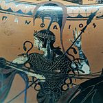 Attic black-figured hydria depicting Athena wearing the aegis. Signed by the potter Pamphaios and the Euphiletos Painter c. 540 BC. Cabinet des Médailles, BNF, Paris