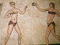 Мозаика женщин-атлеток, играющих в мяч на Вилле дель-Казале на площади Армерина, IV век н. э.