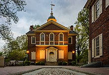 Carpenter's Hall in Philadelphia, where the First Continental Congress passed the Continental Association on October 20, 1774 Carpenters' Hall, Philadelphia, USA, May 2015.jpg