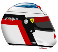 Casque intégral de Jean Alesi (ici la version de sa période Ferrari), le pilote avignonnais ayant couru 201 Grand Prix de Formule 1 et vainqueur du Grand Prix du Canada 1995.