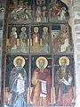 Freska svätého Sávu (vľavo), svätého Hilariona Meglena a ďalší svätý na freske v Chráme svätého Petra a Pavla, 16. storočie Veliko Tărnovo,