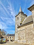 Le clocher de la Notre-Dame de Toute Aide au hameau de Querrien à La Prénessaye dans les Côtes d’Armor.