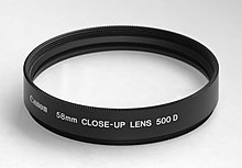 Typical close-up lens Close-Up lens Canon 500D 58 mm.jpg