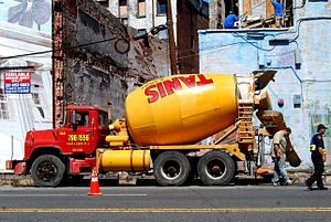 Cement mixer truck in Jersey City, United States.