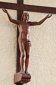 Cristo resucitado. Talla en madera de sipo. Parroquia San Francisco de Paula (San Francisquito), Santuchu, Bilbao, Vizcaya.