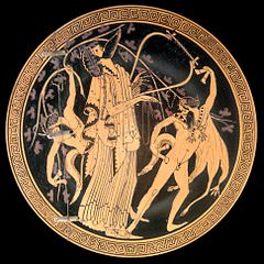 Dioniso e satiri, tondo da una kylix del Pittore di Brygos, circa 480 a.C. Parigi, Museo del Louvre