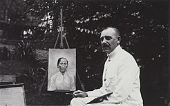 Van Veghel schildert het portret van de Indische kokkin die voor hem en zijn vrouw werkzaam was, ca. 1922