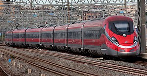 Photograph of a Frecciarossa 100 train set similar to the one involved