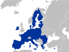 Grafische Europakarte mit blau markierten Staaten des Europäischen Binnenmarkts.