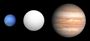木星と海王星との比較図。HD 149026 bは真ん中。