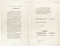 Image 12 German Instrument of Surrender The German Instrument of Surrender, the main portion of which was signed at Reims, France, at 02:41 on 7 May 1945, was the legal instrument that established the armistice ending World War II in Europe. It was signed by representatives of the Oberkommando der Wehrmacht, the Allied Expeditionary Force and Soviet High Command. Another act of military surrender was signed, shortly before midnight, on 8 May in the outskirts of Berlin, Germany, at the insistence of the Soviets.