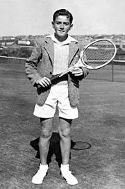 Rosewall, as a 12-year-old at White City, Sydney (1946) Ken Rosewall 1946.jpg