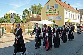 Парада на група во костими од Линден за време на државниот фестивал на костими Шлезвиг-Холштајн 2009 година.