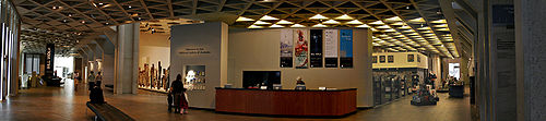 Lobby area of the National Gallery of Australia in 2005, before the major extension completed in 2010. Lobby of national art gallery.jpg