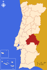 Yukarı Alentejo bölgesini gösteren Portekiz haritası