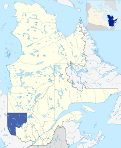 Abitibi-Témiscaminguen hallintoalueen sijainti Quebecissä.