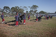 Ceremonial battery of the Brazilian Army composed by four Schneider canons during a gun salute