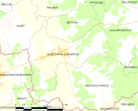 Mapa obce Villecomtal-sur-Arros