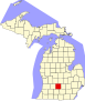 Harta statului Michigan indicând comitatul Eaton