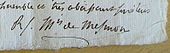 signature de Godefroy de Romance, marquis de Mesmon