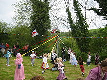 A maypole dance held at Winterbourne Houghton in 2006. MaypoleDanceWinterbourneHoughton2006.jpg