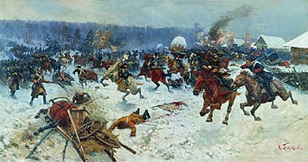 Attaque suédoise par les dragons de Yaroslavl près du village d'Erestfer le 29 décembre 1701, 1914.