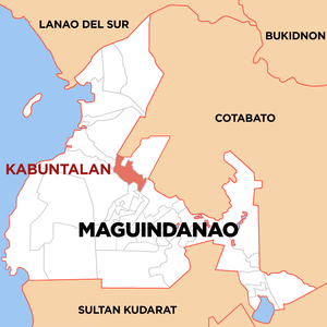 Mapa sa Maguindanao nga nagpakita sa nahimutangan sa Kabuntalan.