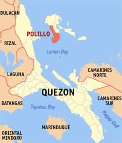 Mapa ng Quezon na nagpapakita sa lokasyon ng Polillo.