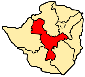 Harta provinciei Midlands în cadrul Zimbabwe