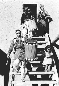 Drummers at San Ildefonso Pueblo, 1942. Ansel Adams, photographer