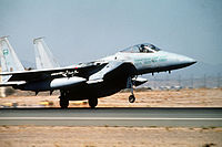 Um caça F-15, da força aérea saudita, modelo utilizado durante este conflito.