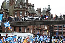 A pro-independence rally in Scotland in 2018 Scottish independence rally 2018 Anarchist Banner.jpg