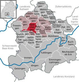 Poziția orașului Spaichingen pe harta districtului Tuttlingen