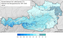 Ausztria januári középhőmérséklete