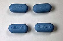 Tablets of Truvada, a tenofovir/emtricitabine combination used for HIV pre-exposure prophylaxis Truvada.JPG