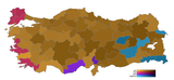 Winning party by province 2007 toned light (narrow win) to dark (large majority) Turkey2007JulyElectionComposite.png